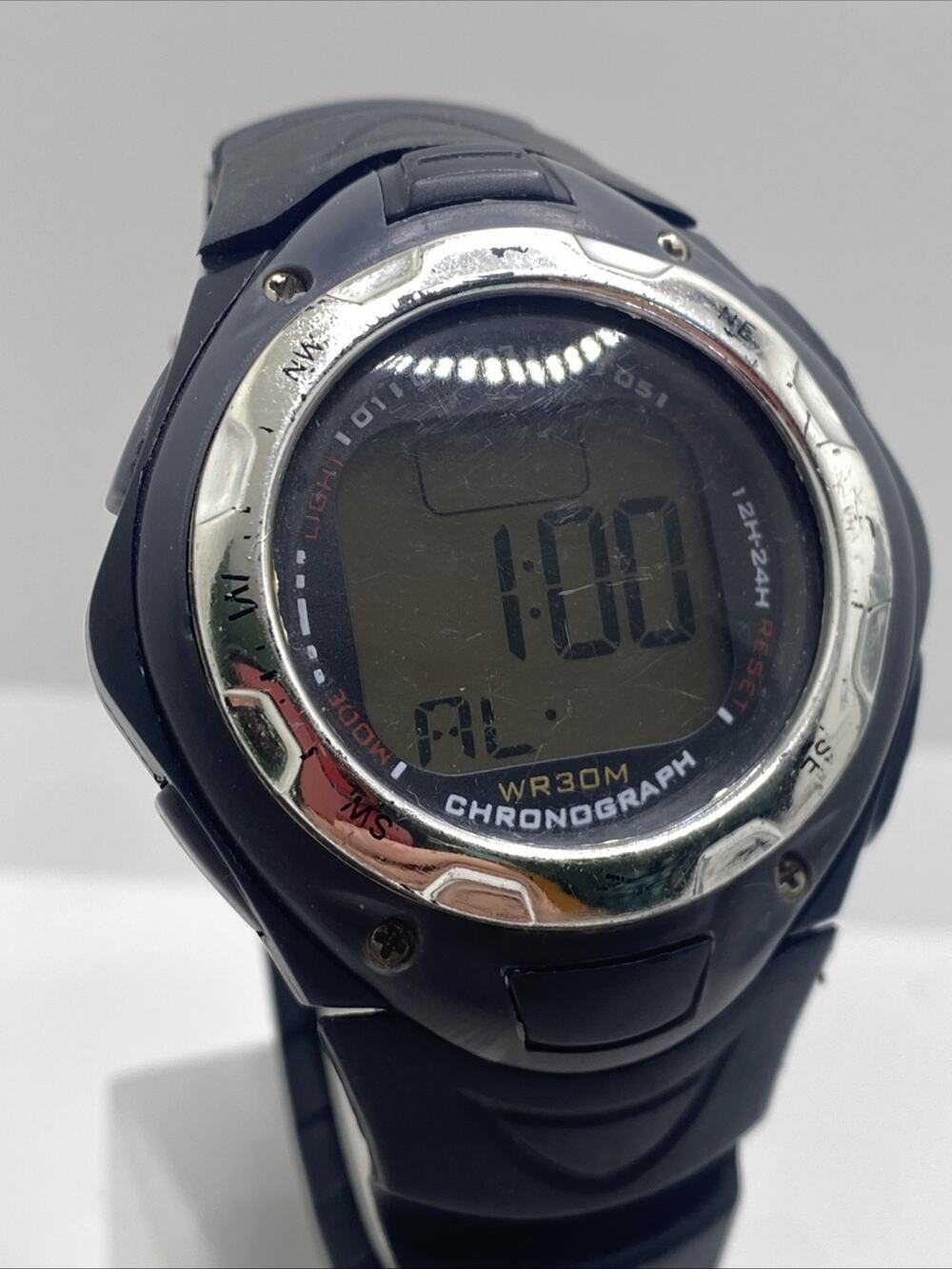 Black Silver Mens Digital Sports Watch Works New Battery